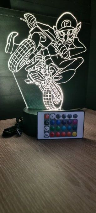 Lampe led 3D Waluigi moto, Mario , jeu vidéo, veilleuse, cadeau original, personnalisable, illusion