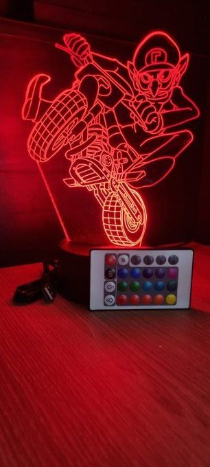 Lampe led 3D Waluigi moto, Mario , jeu vidéo, veilleuse, cadeau original, personnalisable, illusion