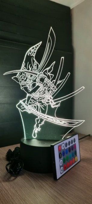 Lampe led 3D Zorro, One Piece, manga ,veilleuse, idée cadeau, dessin animé , déco, illusion, chevet