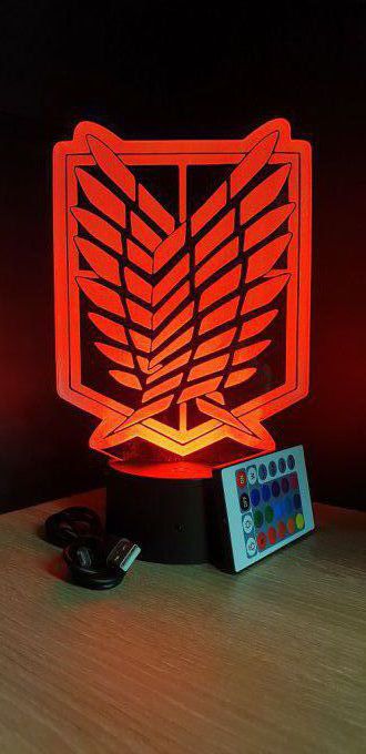 Lampe led 3D Bataillon D'exploration, Attaque des Titans, manga, SNK