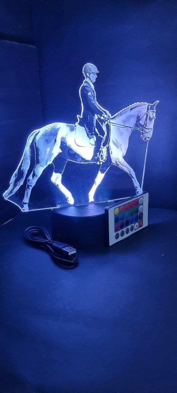 Lampe led 3D Cheval Cavalier, compétition, idée cadeau, veilleuse, déco, enfant, chambre, illusion
