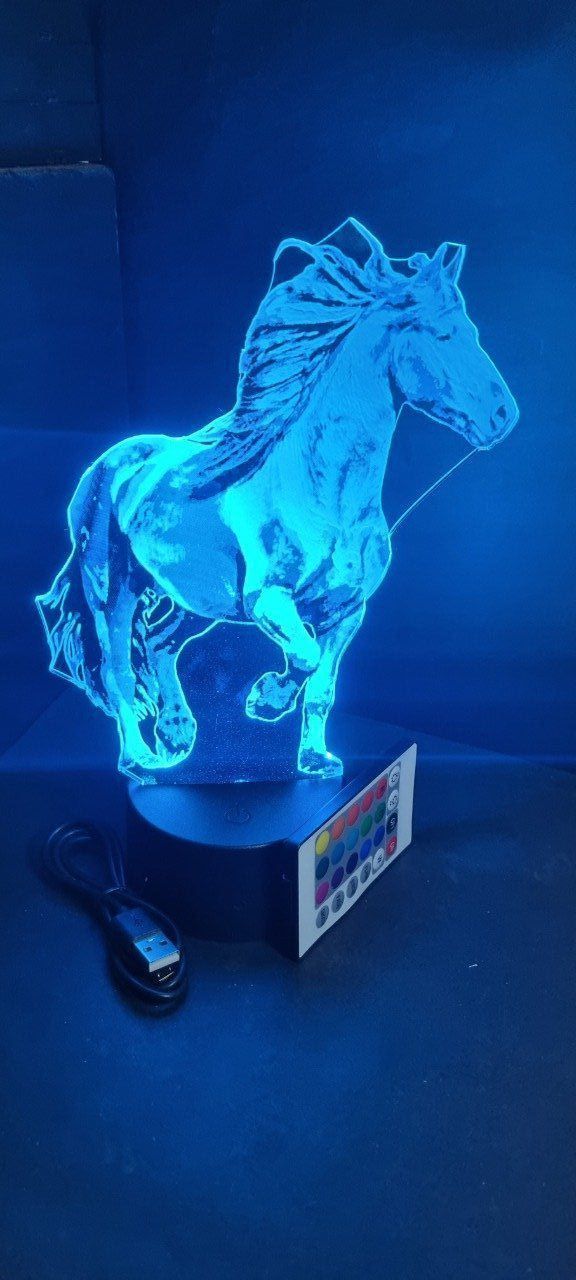 Lampe led 3D cheval, veilleuse, déco, chambre, chevet, personnalisable