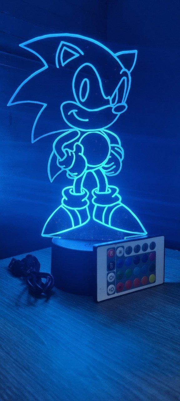 Lampe led 3D Sonic, console, jeux vidéo, veilleuse, cadeau original, personnalisable, illusion